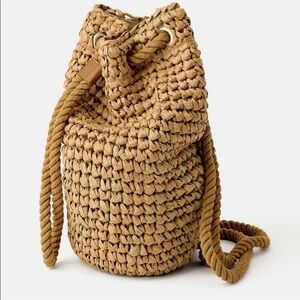 Zara Raffia Duffle Rope Backpack Bag Natural